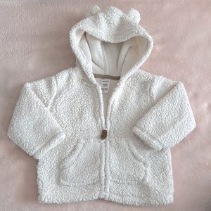 Carter’s 12mo girl/boy plush white zip-up hooded sweater